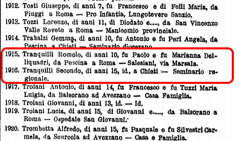 Nomi di Secondo e Romolo nell'elenco degli orfani