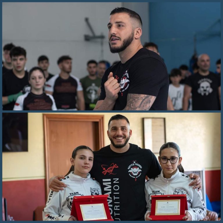 Il campione del mondo Mattia Faraoni a Trasacco per uno stage di kickboxing.