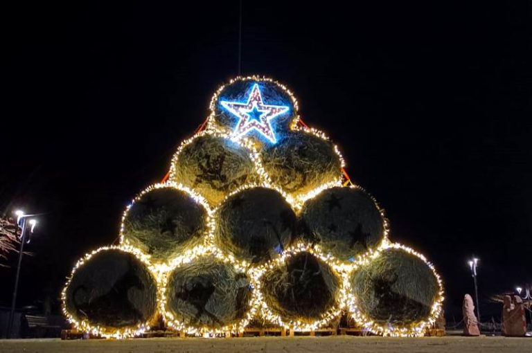 Gli alberi di Natale fatti con rotoballe realizzati ad Aielli finiscono in TV come esempio di sostenibilità