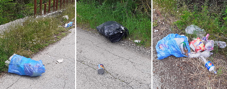 Sacchi di rifiuti abbandonati lungo la strada tra Cappelle e Antrosano||||||