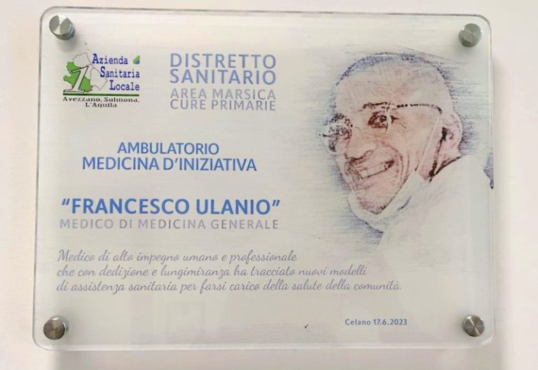 In ricordo del dott. Francesco Ulanio: la targa apposta presso il distretto sanitario di Celano