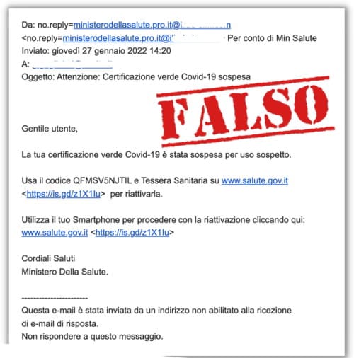 Certificazione verde Covid-19 sospesa: attenzione alla falsa e-mail del Ministero della Salute