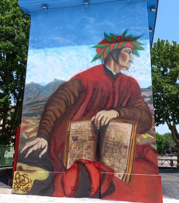 Dante e la Battaglia dei Piani Palentini protagonisti del nuovo murale di Antonello Di Stefano realizzato a Scurcola Marsicana|||||||