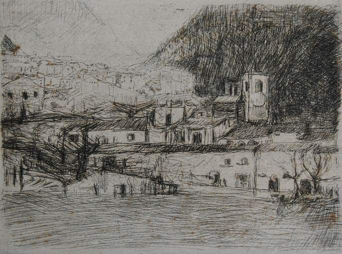 Panorama di Tagliacozzo in un'acquaforte del 1925 dell'artista Luigi Bartolini|