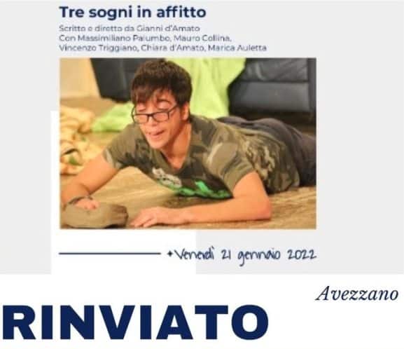 Aumento contagi Covid: rinviato lo spettacolo "Tre sogni in affitto" al Castello Orsini di Avezzano