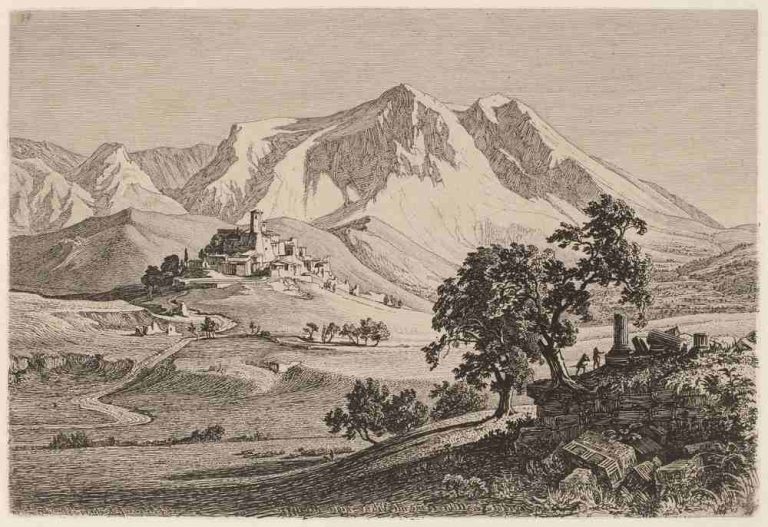 Veduta di Albe e Monte Velino nel 1839: la splendida acquaforte del pittore e incisore tedesco Georg Heinrich Busse