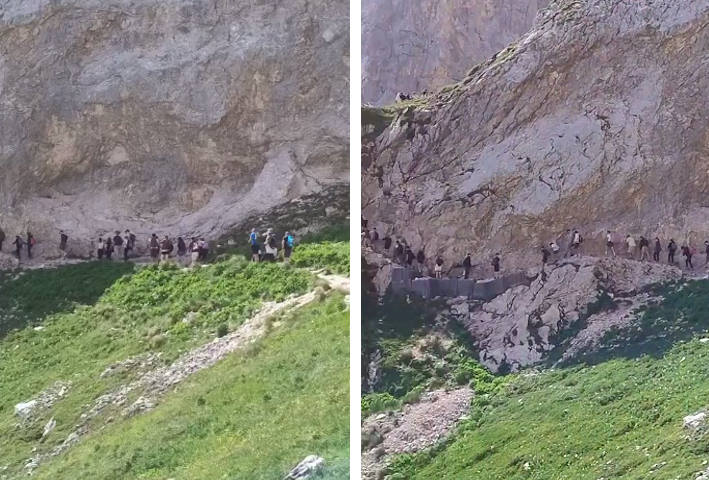 Lunga fila di escursionisti sul Gran Sasso (video)