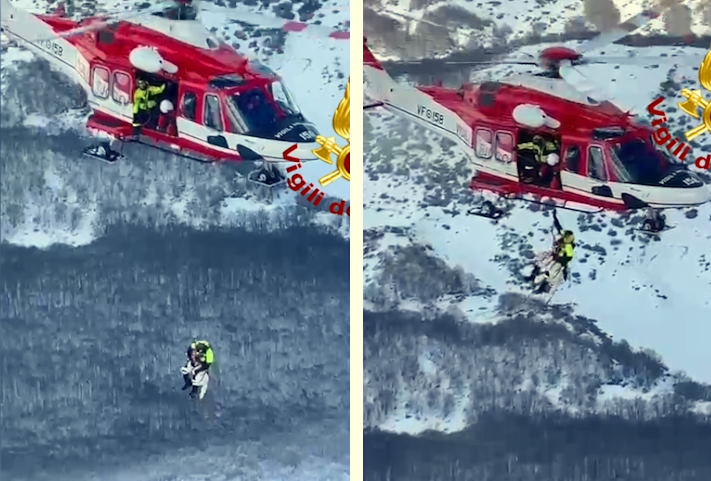 I Vigili del Fuoco mettono in salvo Anakin, un siberian husky disperso sul Monte Velino (video)