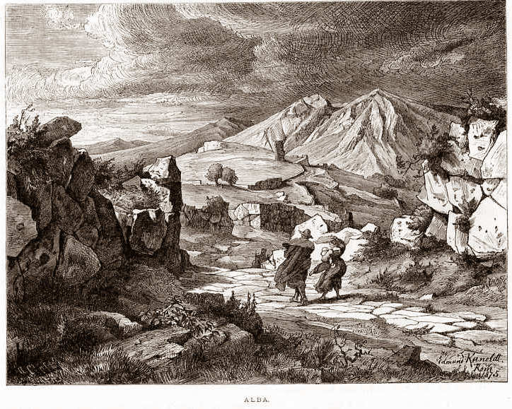 Lo sguardo su Alba Fucens e su Monte Velino del disegnatore Edmund Kanoldt in una stampa del 1875