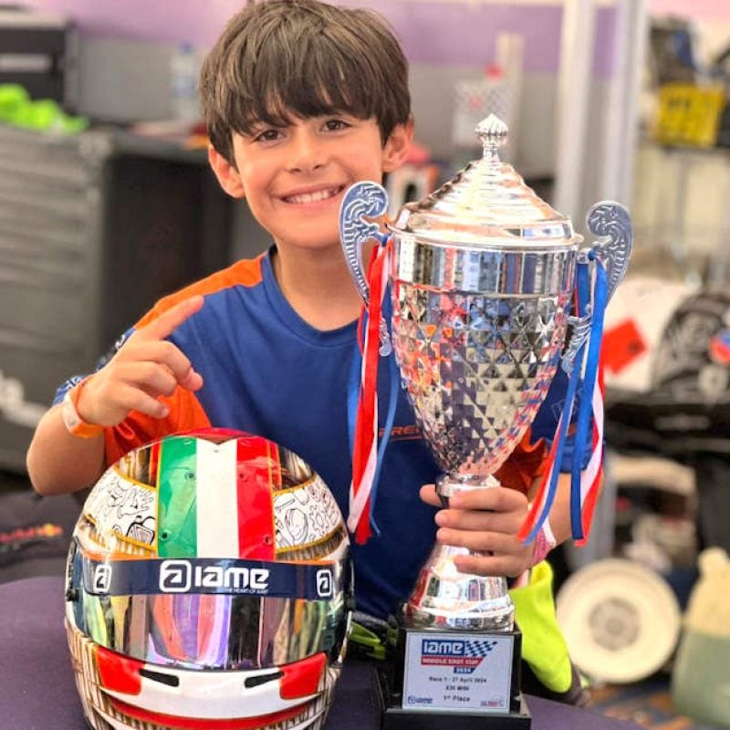 Giuseppe Montanari, il giovanissimo pilota di go-kart avezzanese conquista gli Emirati Arabi e si prepara alla finale mondiale IAME